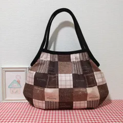 グラニーバッグ（パッチワーク風プリント＊ブラウン）