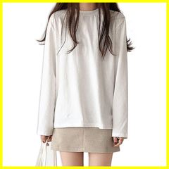 カットソー 着痩せ 無地 ロングスリーブ オーバーサイズ 丸首 重ね着 クルーネック 秋服 インナー 長袖tシャツ ゆったり 部屋着 トップス ビッグシルエット 伸縮性 レディース カジュアル シンプル [OMKUY] 白 黒