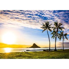 絵画風 壁紙ポスター (はがせるシール式) ハワイ オアフ島の夕陽とチャイナマンズ・ハット(モリコイ) カハナ 無人島 キャラクロ HWI-031A2 (A2版 594mm×420mm) ＜日本製＞ ウォールステッカー お風呂ポスター