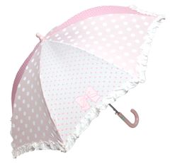 【人気商品】フリル付 3色水玉リボン駒替 かわいい 50cm 軽くて丈夫なグラスファイバー骨 ジャンプ傘 (ピンク)