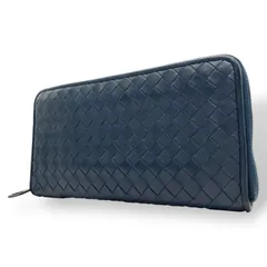 美品 BOTTEGA VENETA ボッテガヴェネタ ボッテガベネタ ラウンドファスナー 長財布 イントレチャート 紺 ネイビー レザー メンズ レディース M1