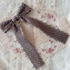 ❤️189ダイヤ柄ベロアフリルリボンポニーフック❤️グレー