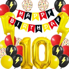 【新着商品】お祝い イベント 装飾 稲妻 子ども 雷 かみなり イナズマ 男の子 数字 飾り付け 女の子 バースデー バースデー ガーランド ブラック BIRTHDAY HAPPY レッド 風船セット 10歳 誕生日 黄色 バルーン Lausatek