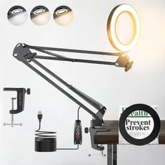 【在庫セール】卓上ライト スタンド 10倍の倍率拡大鏡を搭載 スタンド 折りたたみ式 角度調整可能 ルーペ 無段階調光 led 3種色温度 ライト付き USB給電 目に優しい 拡大鏡 多用途 QaaJaa (ブラック)