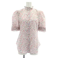 ローレンラルフローレン LAUREN RALPH LAUREN 22SS フローラル コットン ボイル パフ ブラウス 五分袖 フリル スタンドカラー 花柄 XS 白 赤 レッド ホワイト /MY ■OSのサムネイル