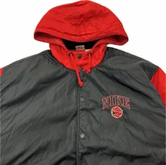 90s ☆ NIKE 中綿 ジャケット パーカー レッド ブラック M ビッグシルエット ストリート スポーツ 古着 人気 ヴィンテージ ナイキ■DE274