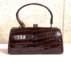 アンティーク クロコダイル ワニ革 本革 ハンドバック  dark brown  こげ茶