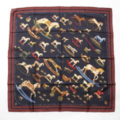 エルメス シルク カレ90 Raconte moi Le Cheval お馬の話をして スカーフ ブラック×ブラウン【中古】