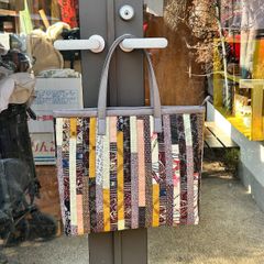 革と古布のパッチワークトート（サンドベージュ）01021-13
