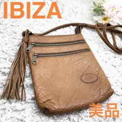 美品❣️ イビサ IBIZA ❣️レザー ミニショルダーバッグ ポケット サコッシュ 斜め掛け 鞄 タッセル ブラウン レディース　メンズ　通勤　通学　トラベル　ビジネス　カジュアル　ブランド　ロゴ　希少　本物保証　美品　良品