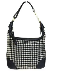 【中古】 中美品 コーチ COACH ショルダーバッグ 千鳥格子 ブラック ホワイト ウール レザー 6954 06HD363