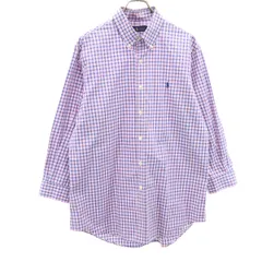 RALPH LAUREN ラルフローレン チェック柄 7分袖 ボタンダウンシャツ L ピンク系 メンズ 古着