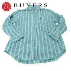 【中古】 ラルフローレン 長袖シャツ 150 綿 グリーン系 ブルー系 ストライプ ボタンダウン おしゃれ RALPH LAUREN