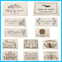 猫 フラワー お花 ネコ ラベル ウサギ ワッペン コットン かわいい ロゴ おしゃれ 綿 DIY 縫製 12種セット 手芸 タグ 手作り ポーチ/衣類/帽子などに飾り ハンドメイド用 Handmade LOYELEY 英文