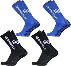 B-magasin 互換品サッカー ソックス グリップ スポーツ 靴下 滑らない ランニング ゴルフ アウトドア 作業 セット(黒2青2,  24.5-28.0 cm)