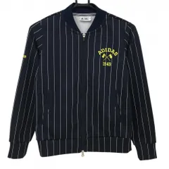 【超美品】アディダス ジャケットブルゾン ネイビー×白 細ストライプ ロゴ刺しゅう レディース S/P ゴルフウェア adidas