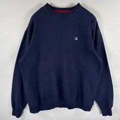 古着 フィラ FILA スウェット トレーナー プルオーバー クルーネック  前V ワンポイントロゴ M  ネイビー メンズ