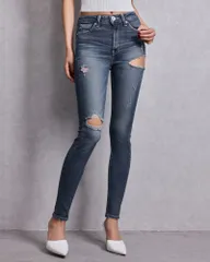 GYDA ジェイダ ミドルウエストSIDE RIPPEDスキニーデニムパンツ 072542470701