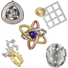 COZENTA 知恵の輪 知恵玩具 リングパズル 暇つぶし 玩具 立体パズル 知育玩具 金と銀 5点セット B [B]