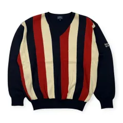 PEARLY GATES パーリーゲイツ ストライプ Vネック ウールニットセーター サイズ 2 /ネイビー×ホワイト×テラコッタ系/ゴルフ