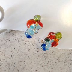 琉球ガラス　もこもこイヤリング　ハンドメイド　レジン