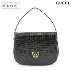 グッチ GUCCI クロコダイル ハンド バッグ ブラック ゴールド シルバー 金具 ヴィンテージ Hand Bag 90290903