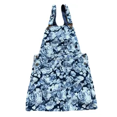 H&M ジャンパースカート　140cm 花柄　コーデュロイ　ブルー　キッズ