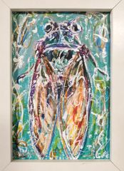 チョビベリー作 「アーティスティックな蝉」水彩色鉛筆画 ポストカード