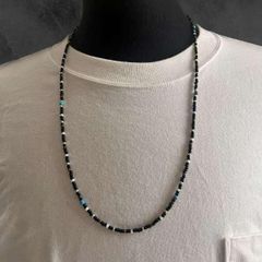 黒 ブラック ネイティブビーズネックレス 75cm ターコイズ メンズ