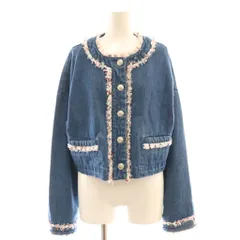 チェスティ Chesty 24SS ツイードフリンジデニムジャケット ノーカラー 1 ブルー /HK ■OSのサムネイル