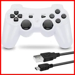 【人気商品】PS3 用 ワイヤレスコントローラー 6軸センサー DUAL SHOCK3 ゲームパット 互換対応 USB ケーブル 日本語説明書 (白)