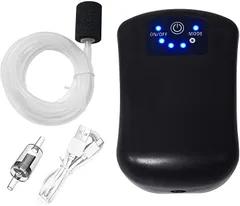 TURELAX エアーポンプ 釣り用 酸素ポンプ バケツ用携帯エアポンプ 2600mAh 大容量 USB充電式 50時間 静音 防滴 水槽 水族館 酸素増加 小型 エアレーション( ブラック,  シングルエア吐出口)のサムネイル