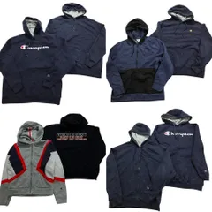 古着卸 チャンピオン Champion パーカー スウェット 8枚セット (メンズ Ｌ /XL ) フルジップ 切替 センターロゴ 中古 古着 NB7404