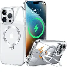 ★【唯一無二！360°回転CD スタンド】ZapNet iPhone 15 Pro Max用 クリア ケース Magsafe 対応 [定点スタンド・超絶安定性][本体を再現・極透明]ストラップホール付き