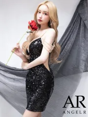 ブラック[AR24342-B-2408]【Angel R/エンジェルアール】スパンコール / ビジュー/ メッシュオフショルダー/ タイト/ミニドレス/ キャバドレス[OF2]