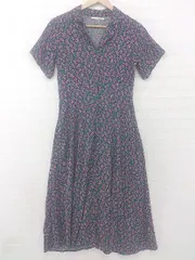 ◇ Ray Cassin レイカズン 花柄 オープンカラー 半袖 膝下丈 ワンピース サイズF グリーン ピンク系 レディース P 1306120025220のサムネイル