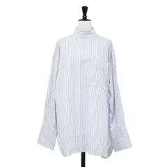 THE SHINZONE ザシンゾーン シャツ ホワイト ブルー系 サイズ:36(M) / フリル ネック シャツ / FRILL NECK SHIRT ブラウス スタンドカラー 長袖 ストライプ コットン / 日本製 / トップス【レディース】【中古】