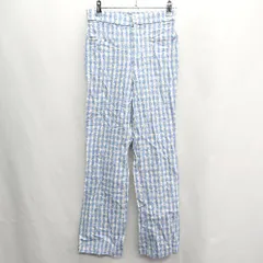 ◇ Θ ZARA ザラ ギンガムチェック柄 ストレートパンツ サイズXS ライトブルー ホワイト レディース E  【1410100044474】