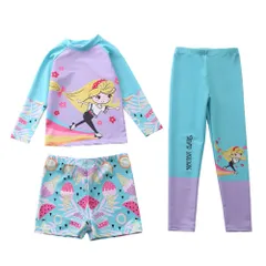 ☆ タイプC ☆ 3XL(推奨身長120-130cm) ☆ キッズ水着 naksw4600 子供 水着 女の子 ジュニア 長袖 ショートパンツ 半ズボン 長ズボン ラッシュガード セパレート 上下 水泳着 紫外線対策 日焼け防止 速乾性 かわいい 通気性