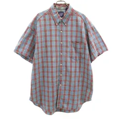 GAP ギャップ 90s オールド チェック柄 半袖 ボタンダウンシャツ XL 水色 メンズ 古着