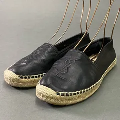 4c18 Yves Saint Laurent イヴサンローラン エスパドリーユ フラットシューズ ロゴマーク スペイン製 38 ブラック レザーのサムネイル
