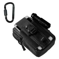 DFsucces 多機能ポーチ ウエストバッグ 携帯電話用ポケットがついたユーティリテ 仕事用 携帯収納バッグ カラビナ ナイロン ベルト掛け Molle対応 (黒い白線) 0