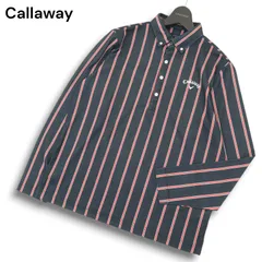 Callaway キャロウェイ ゴルフ 通年★ 長袖 ストライプ ボタンダウン ポロシャツ Sz.LL メンズ 紺 大きいサイズ