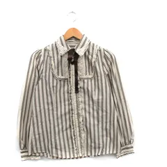 アクシーズファム axes femme シャツ ブラウス 長袖 レース リボン ストライプ M アイボリー 白 /KT16
