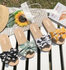 3A21【在庫限り】【在庫処分】 リボン花柄 サンダル 韓国 フラットサンダル かわいい サンダル ローヒール 美脚靴【送料無料】ビーチサンダル ストラップサンダル レディース ぺたんこ 夏 トレンド バーゲン