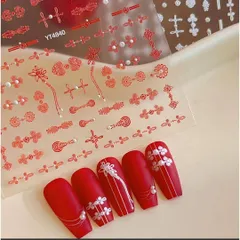 ネイルシール　中華結び　飾り　赤　大人可愛い　コスプレ チャイナ服　上品　お土産