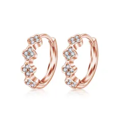 【特価商品】クローバー 四葉 シルバー925 レディース 金属アレルギー対応 高級ジルコニア ピアス フープピアス bird 女性 Free (ピンクゴールド)