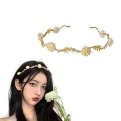 【新着商品】ヘアアクセサリー シンプル 大人っぽい 大人可愛い カジュアル 上品 結婚式 お花カチューシャ バラ 髪 花嫁 装飾 カチューシャ PEACH (白い) EZ