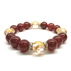 12mm 四神獣金彫水晶×赤瑪瑙 パワーストーン ブレスレット天然石 運気上昇 開運 金運 ギャンブル運 お守り 青龍 白虎 玄武 朱雀 （ゴールド）メンズ・レディース　男性・女性　数珠ブレス　開運  [6]
