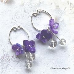 紫陽花と水晶 イヤーカフ/シルバー